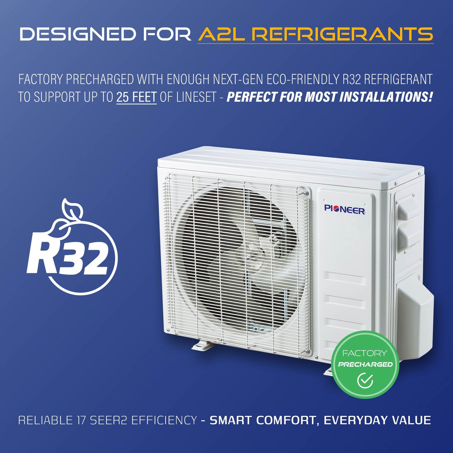 Pioneer Diamante Essenza 11,500 BTU 17 SEER2 230V High-Wall Ductless Mini-Split Air Conditioner Inverter Heat Pump with 16 Ft. Kit - WYT012GLUI17RL