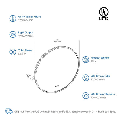 Blossom Oskar 36 Inch Round LED Mirror - LED M7 R36 MB - Backyard Provider