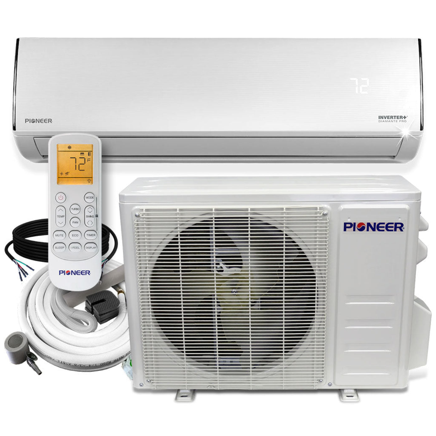 Pioneer Diamante Ultra 9,000 BTU 23 SEER2 Ductless Mini-Split Inverter++ Energy-Star Wi-Fi Air Conditioner Heat Pump Full Set 115V with 16 Ft. Kit - WYT009ALFI22RL