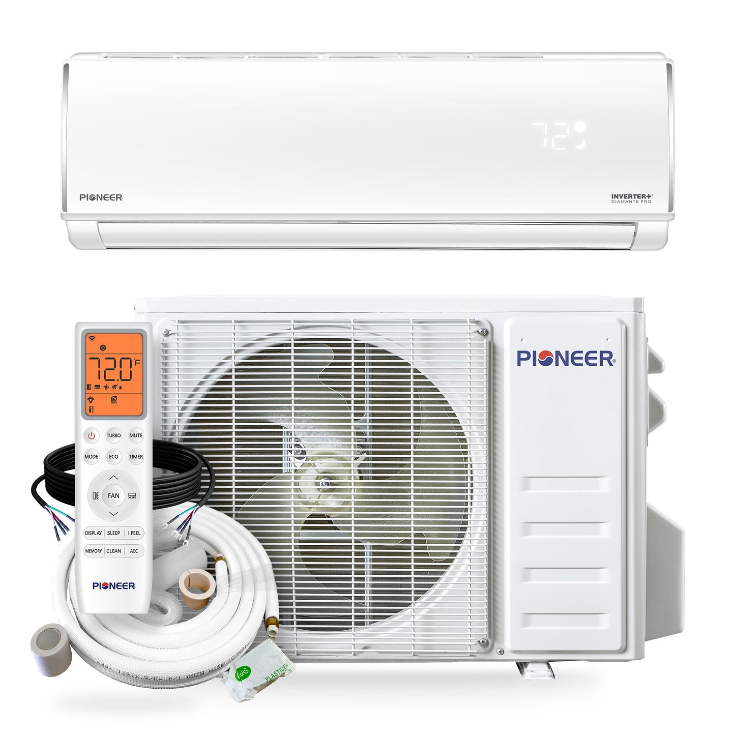 Pioneer Diamante Pro 18,000 BTU 21 SEER2 230V High-Wall Ductless Mini-Split Air Conditioner Inverter Heat Pump with 16 Ft. Kit - WYT018GLSI20RL